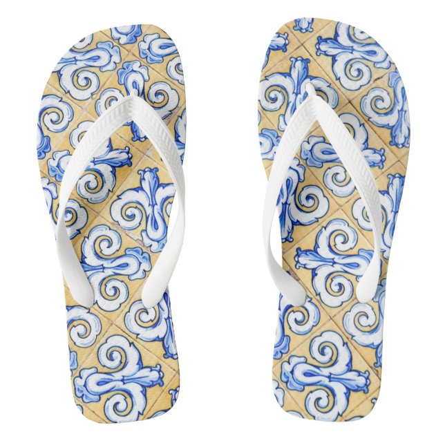 Spanish Tiles - Azulejo Blue, Yellow and White Flip Flops (Footbed)