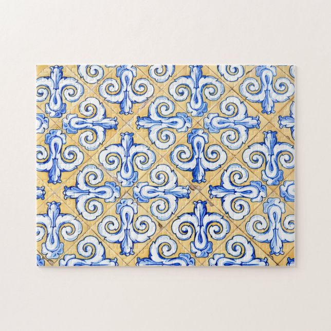 Spanish Tiles - Azulejo Blue, Yellow and White Jigsaw Puzzle (Horizontal)