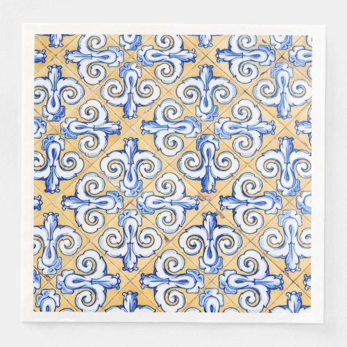 Spanish Tiles _ Azulejo Blue Yellow and White  Paper Dinner Napkins