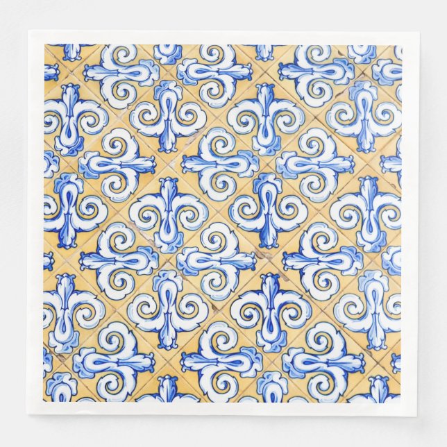 Spanish Tiles - Azulejo Blue, Yellow and White  Paper Dinner Napkins (Front)