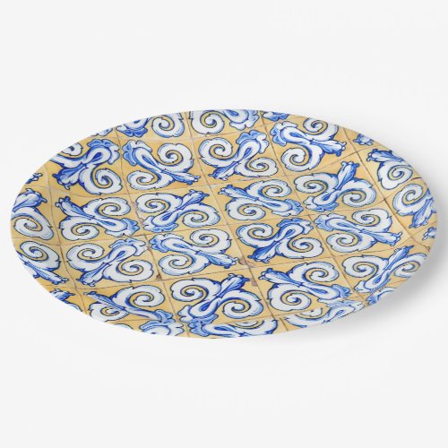 Spanish Tiles _ Azulejo Blue Yellow and White Paper Plates