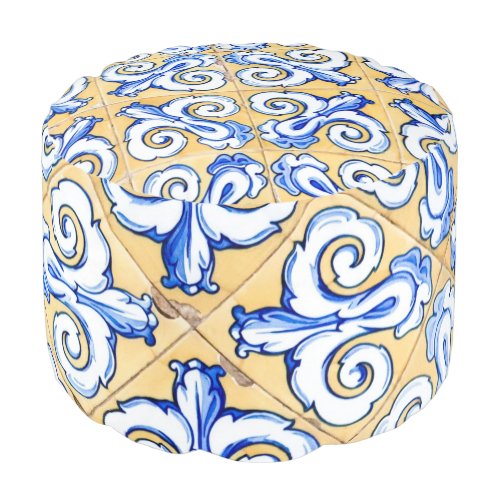 Spanish Tiles _ Azulejo Blue Yellow and White Pouf