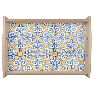 Spanish Tiles - Azulejo Blue, Yellow and White Serving Tray