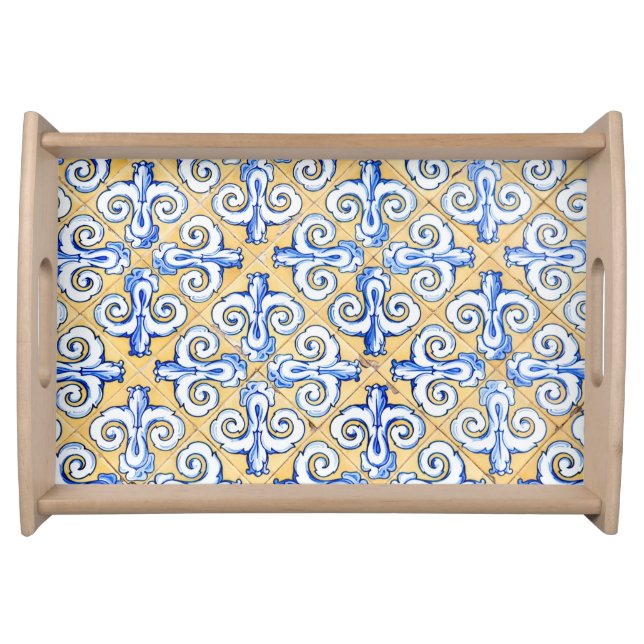 Spanish Tiles - Azulejo Blue, Yellow and White Serving Tray (Front)