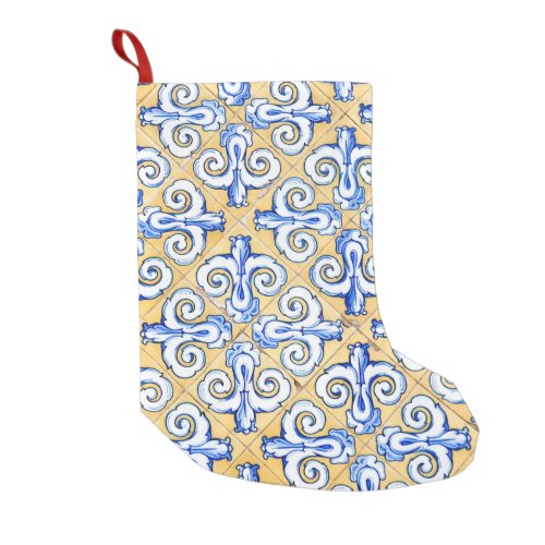 Spanish Tiles _ Azulejo Blue Yellow and White Small Christmas Stocking