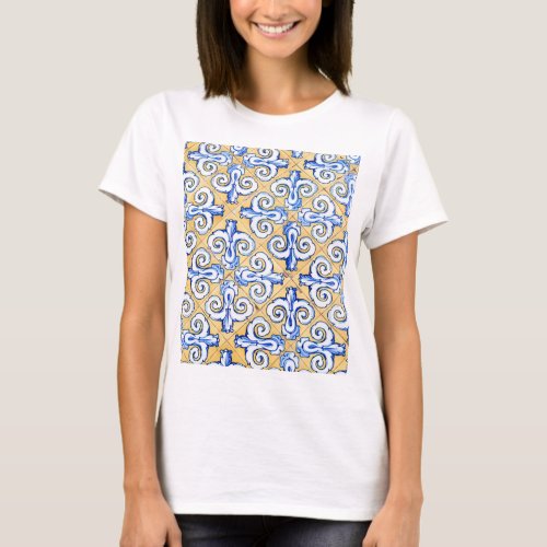 Spanish Tiles _ Azulejo Blue Yellow and White T_Shirt