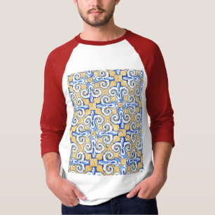 Spanish Tiles - Azulejo Blue, Yellow and White T-Shirt