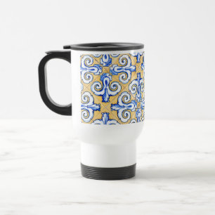 Spanish Tiles - Azulejo Blue, Yellow and White Travel Mug