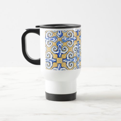 Spanish Tiles _ Azulejo Blue Yellow and White Travel Mug