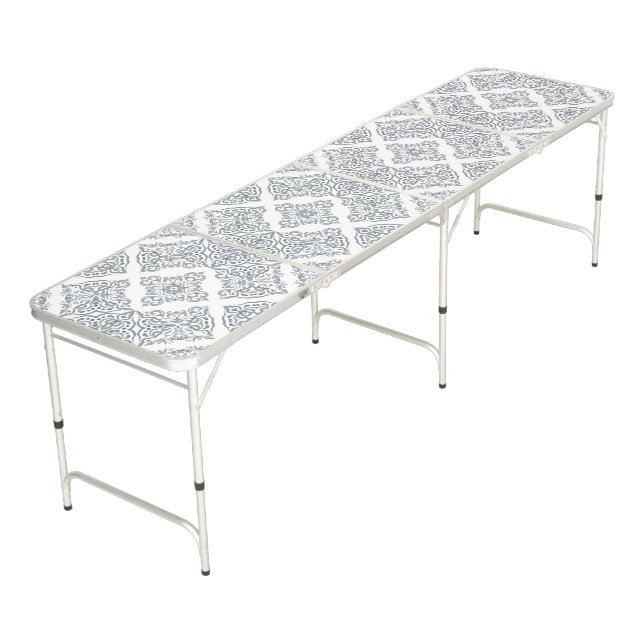 Spanish Tiles Grey Mediterranean Tiled Pattern Beer Pong Table (Angled)