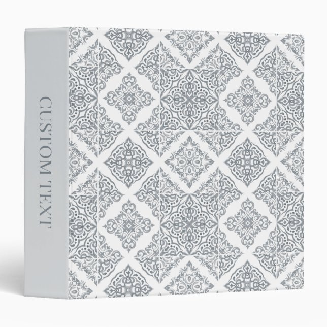 Spanish Tiles Grey Pattern Custom 3 Ring Binder (Front/Spine)