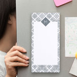 Spanish Tiles Grey Pattern Magnetic Notepad<br><div class="desc">Personalize this magnetic Grocery List and pop it on your fridge or filing cabinet. The template is set up ready for you to add your initial to the monogram frame. This design has an elegant border of Spanish tiles, in shades of grey. The pad also has plenty of white space...</div>