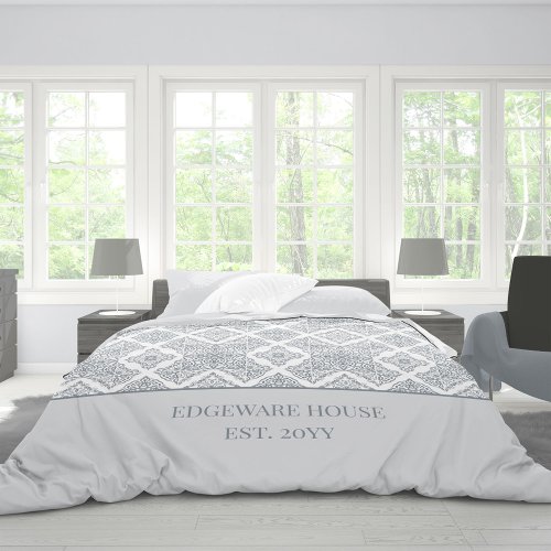 Spanish Tiles Pattern Grey and White Personalized Duvet Cover