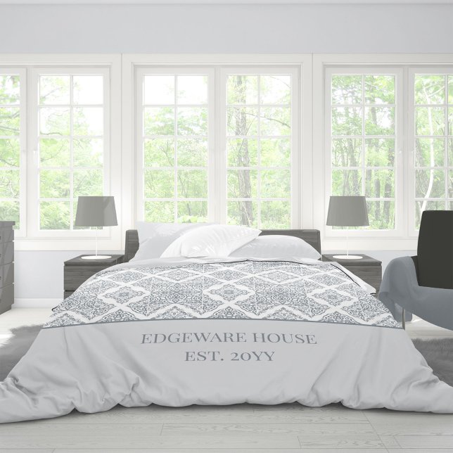 Spanish Tiles Pattern Grey and White Personalized Duvet Cover (Creator Uploaded)