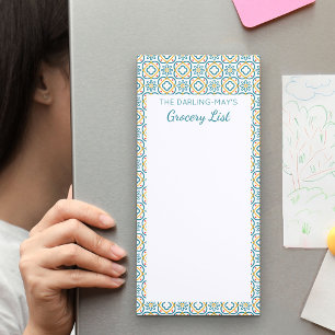 Spanish Tiles Personalized Family Grocery List Magnetic Notepad