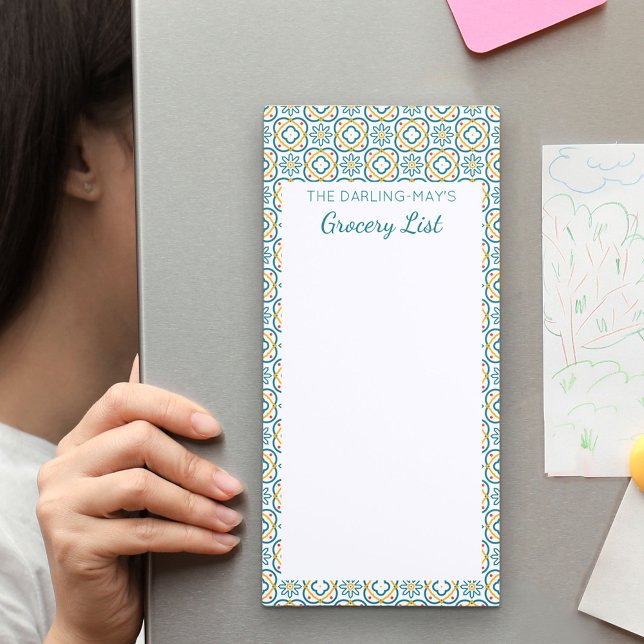 Spanish Tiles Personalized Family Grocery List Magnetic Notepad (Creator Uploaded)