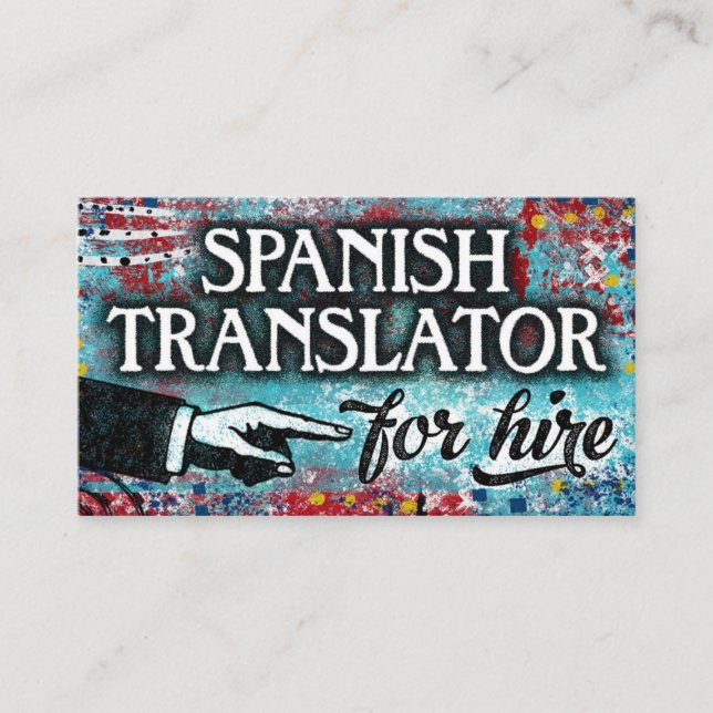 Spanish Translator For Hire Business Cards - Blue  (Front)