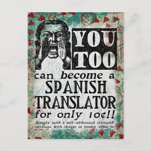 Spanish Translator Postcard _ Funny Vintage Retro