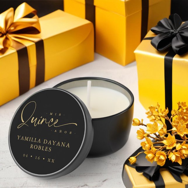 Spanish Trendy Calligraphy Quinceañera Mis XV Años Mini Candle Favors (Spanish Trendy Calligraphy Quinceañera Mis XV Años Quote Mini Candle Soya Favors.)