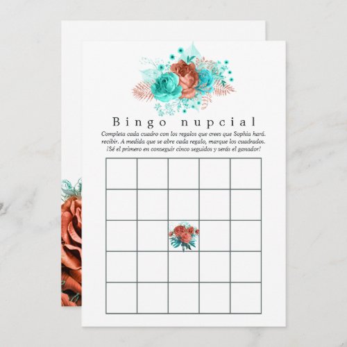 Spanish Turquoise and Coral Floral Bridal Bingo