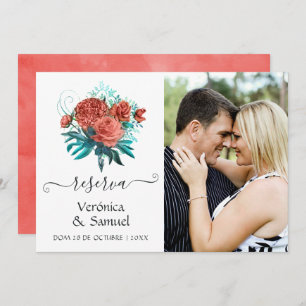 Spanish Turquoise and Coral Wedding Save the Date