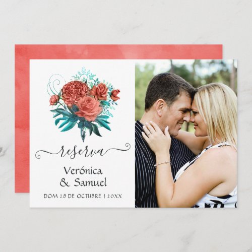 Spanish Turquoise and Coral Wedding Save the Date