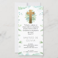 Spanish, Turquoise Greenery Baptism Bookmark Favor