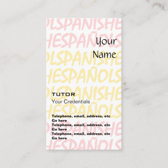 Spanish Tutor Appointment Business Cards (Front)