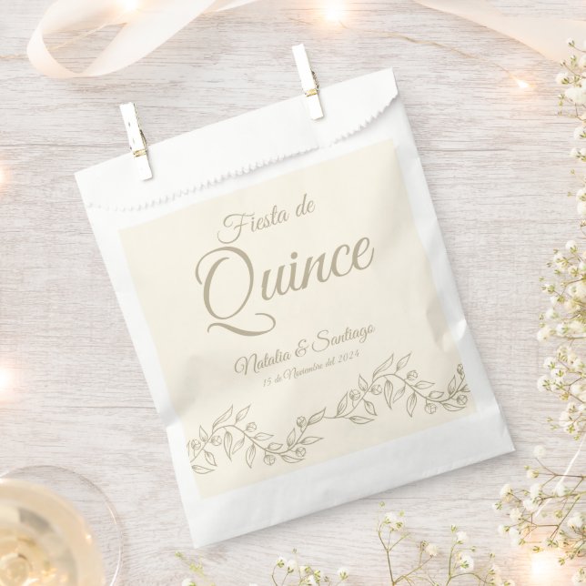 Spanish Twins Fiesta de Quince Champagne Botanical Favor Bag (Clipped)