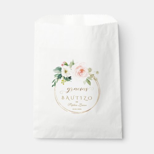 Spanish Unique Pink Blush Floral Gold Bautizo Favor Bag