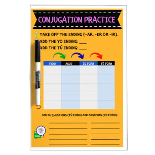 Spanish Verb Conjugation Practice Dry Erase Board