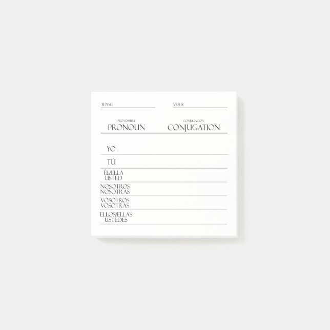 Spanish | Verbs Conjugation Practice Post-it Notes (Front)