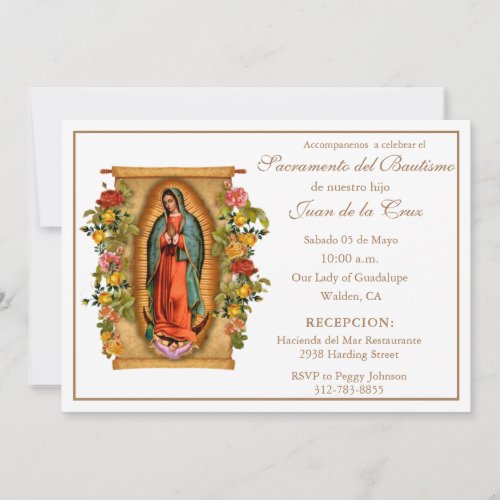 Spanish Vintage Baby Catholic Floral Scripture Invitation