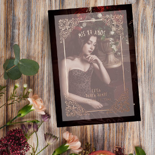 Spanish Vintage Flourish Vellum Effect Mis XV Años Foil Invitation
