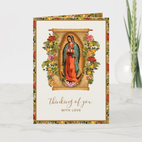 Spanish Virgin Guadalupe Roses with Rosary Thank You Card