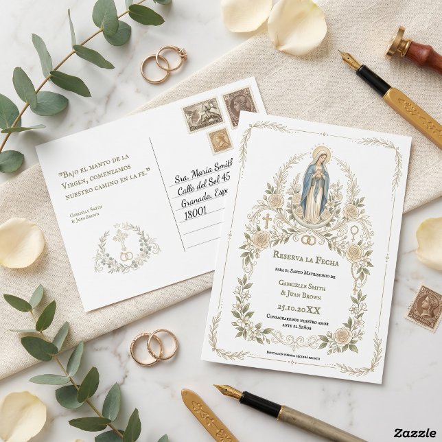 Spanish Virgin Mary Catholic Reserva la Fecha Postcard (Creator Uploaded)