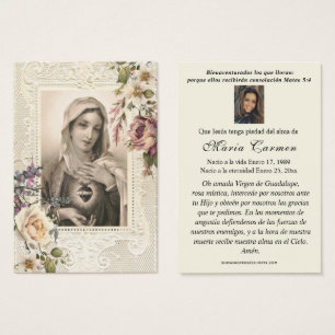 Spanish Virgin Mary Funeral Memorial Prayer Card