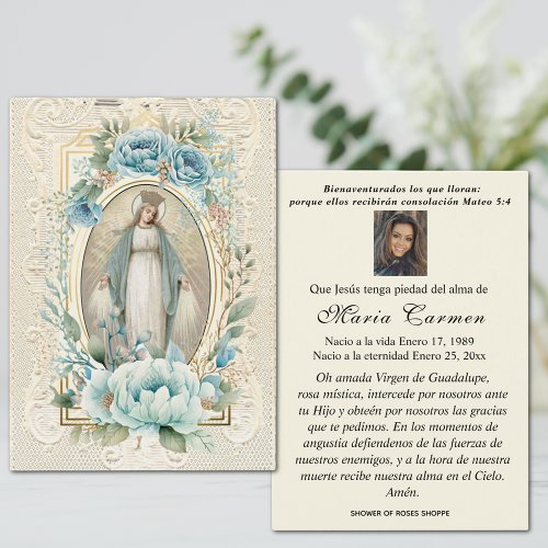 Spanish Virgin Mary Funeral Memorial Prayer Card