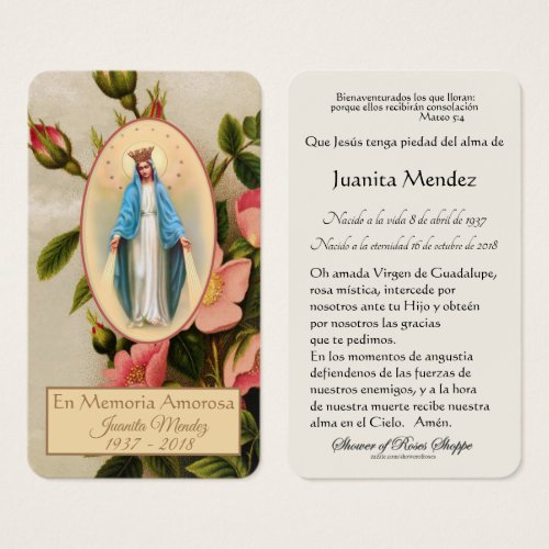 Spanish Virgin Mary Religious Prayer Card