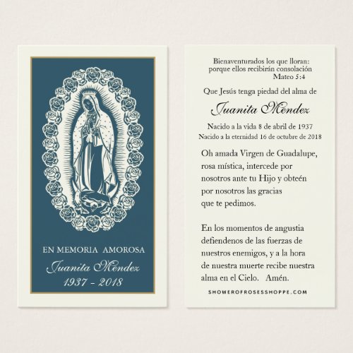 Spanish Virgin Mary Roses Funeral Prayer Card