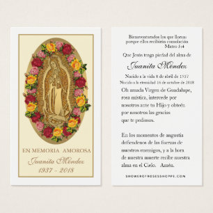 Spanish Virgin Mary Roses Funeral Prayer Card