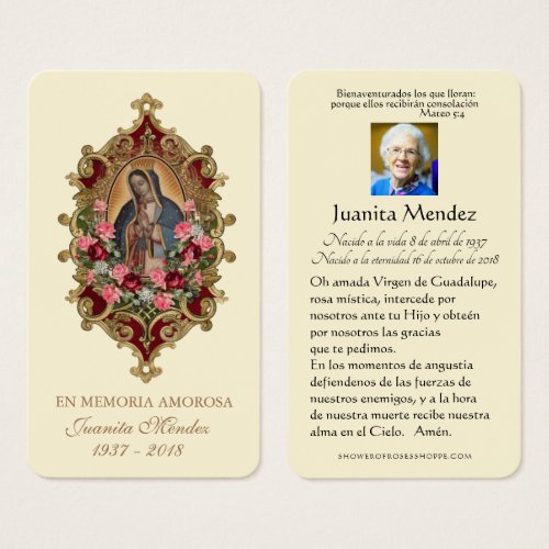 Spanish Virgin Mary Roses Religious Funeral Card