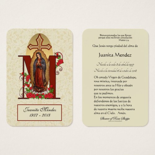 Spanish Virgin Mary Roses Religious Prayer Card