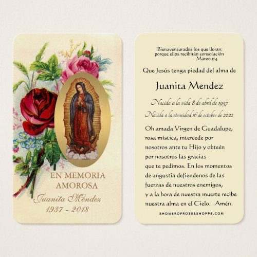 Spanish Virgin Mary Roses Religious Prayer Card