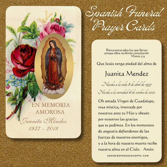 Spanish Virgin Mary Roses Religious Prayer Card (Creator Uploaded)