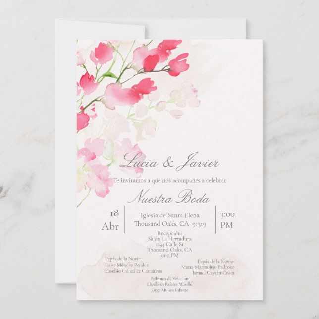 Spanish water colored flower Wedding Invitation (Front)