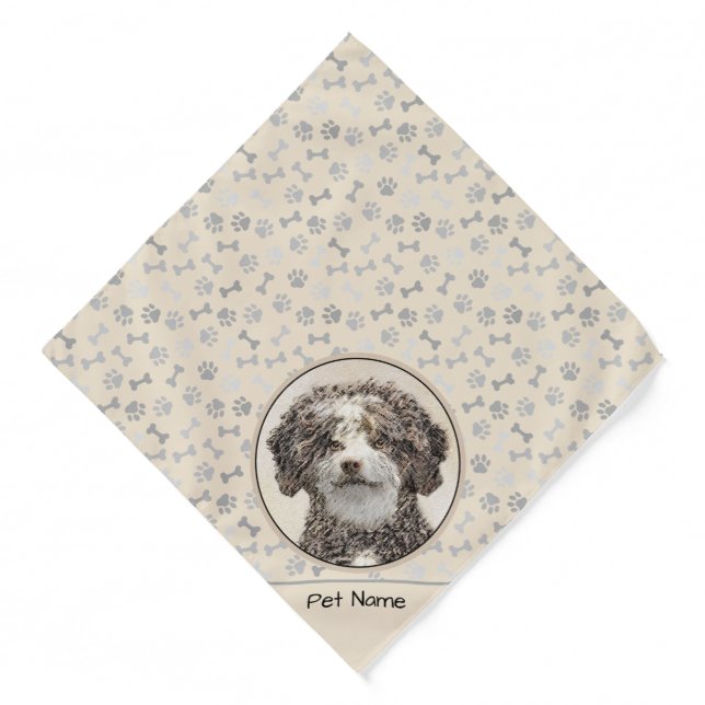 Spanish Water Dog Painting Brown Bicolor Dog Art Bandana (Front)