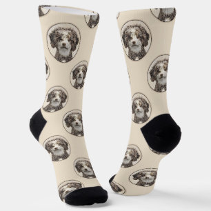 Spanish Water Dog Painting Brown Bicolor Dog Art Socks