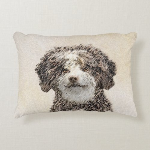Spanish Water Dog Painting _ Cute Original Dog Art Accent Pillow