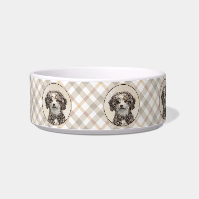 Spanish Water Dog Painting - Cute Original Dog Art Bowl (Left)